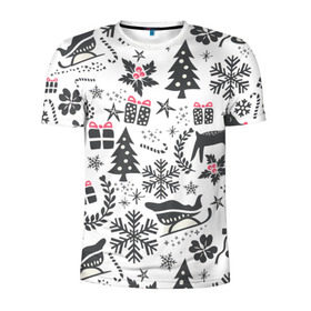 Мужская футболка 3D спортивная с принтом Дуx рождества в Белгороде, 100% полиэстер с улучшенными характеристиками | приталенный силуэт, круглая горловина, широкие плечи, сужается к линии бедра | год | елка | зима | колокольчик  | новый | олень | подарки | праздник | сани | снег | снежинки | узор