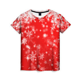 Женская футболка 3D с принтом Новогоднее чудо 1 в Белгороде, 100% полиэфир ( синтетическое хлопкоподобное полотно) | прямой крой, круглый вырез горловины, длина до линии бедер | новый год | снег | снежинки