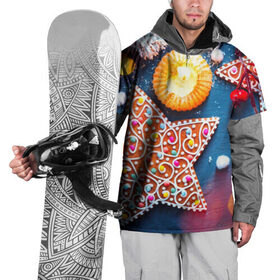 Накидка на куртку 3D с принтом Новогодняя фантазия в Белгороде, 100% полиэстер |  | Тематика изображения на принте: новый год снег | пряники | сладость | снежинки