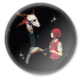 Значок с принтом Mahou Tsukai no Yome в Белгороде,  металл | круглая форма, металлическая застежка в виде булавки | девушка | красные волосы | монстр | невеста чародея