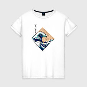 Женская футболка хлопок с принтом Большая волна в Канагаве в Белгороде, 100% хлопок | прямой крой, круглый вырез горловины, длина до линии бедер, слегка спущенное плечо | japan | kanagawa wave | большая волна в канагаве | канагава | япония