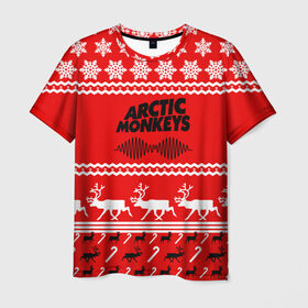 Мужская футболка 3D с принтом Arctic Monkeys в Белгороде, 100% полиэфир | прямой крой, круглый вырез горловины, длина до линии бедер | arc | алекс тёрнер | арктик | арктические | гаражный | группа | джейми кук | знак | инди | красный | манкис | мартышки | музыка | надпись | ник о мэлли | новогодний | новый год | обезьяна | постпанк