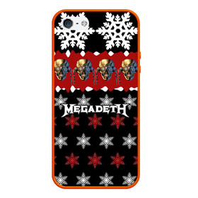 Чехол для iPhone 5/5S матовый с принтом Праздничный Megadeth в Белгороде, Силикон | Область печати: задняя сторона чехла, без боковых панелей | me | megadeth | группа | дирк вербурен | дэвид эллефсон | дэйв мастейн | знак | кико лоурейро | красный | мегадет | метал | надпись | новогодний | новый год | праздник | рождество | рок | снежинки | трэш