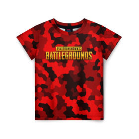 Детская футболка 3D с принтом PUBG Red Military в Белгороде, 100% гипоаллергенный полиэфир | прямой крой, круглый вырез горловины, длина до линии бедер, чуть спущенное плечо, ткань немного тянется | battle royal | playerunknowns battlegrounds | pubg | пабг | пубг