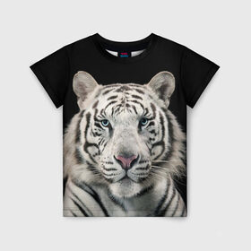 Детская футболка 3D с принтом White tiger в Белгороде, 100% гипоаллергенный полиэфир | прямой крой, круглый вырез горловины, длина до линии бедер, чуть спущенное плечо, ткань немного тянется | tiger white | белый тигр | дикая кошка | тигр