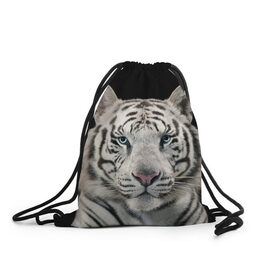Рюкзак-мешок 3D с принтом White tiger в Белгороде, 100% полиэстер | плотность ткани — 200 г/м2, размер — 35 х 45 см; лямки — толстые шнурки, застежка на шнуровке, без карманов и подкладки | Тематика изображения на принте: tiger white | белый тигр | дикая кошка | тигр