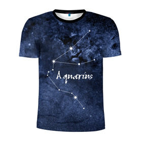Мужская футболка 3D спортивная с принтом Водолей (Aquarius) в Белгороде, 100% полиэстер с улучшенными характеристиками | приталенный силуэт, круглая горловина, широкие плечи, сужается к линии бедра | Тематика изображения на принте: aquarius | водолей | звезды | знаки зодиака | космос | созвездие