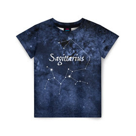 Детская футболка 3D с принтом Стрелец(Sagittarius) в Белгороде, 100% гипоаллергенный полиэфир | прямой крой, круглый вырез горловины, длина до линии бедер, чуть спущенное плечо, ткань немного тянется | Тематика изображения на принте: sagittarius | звезды | знаки зодиака | космос | созвездие | стрелец