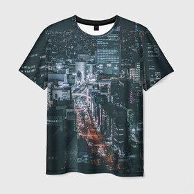 Мужская футболка 3D с принтом Мегаполис в Белгороде, 100% полиэфир | прямой крой, круглый вырез горловины, длина до линии бедер | Тематика изображения на принте: город | мегаполис | ночной | огни