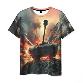 Мужская футболка 3D с принтом Танки в Белгороде, 100% полиэфир | прямой крой, круглый вырез горловины, длина до линии бедер | взрыв | военные действия | война | вторая мировая | огонь | поле битвы | поле брани | самолет | танки