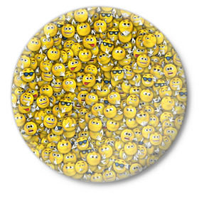 Значок с принтом Веселые смайлики в Белгороде,  металл | круглая форма, металлическая застежка в виде булавки | Тематика изображения на принте: emoji | smile | желтый | круглый | лица | паттерн | смайл | улыбка | эмоции