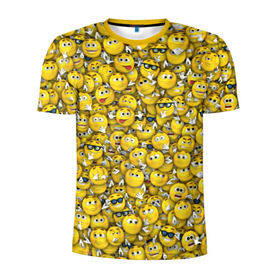 Мужская футболка 3D спортивная с принтом Веселые смайлики в Белгороде, 100% полиэстер с улучшенными характеристиками | приталенный силуэт, круглая горловина, широкие плечи, сужается к линии бедра | emoji | smile | желтый | круглый | лица | паттерн | смайл | улыбка | эмоции