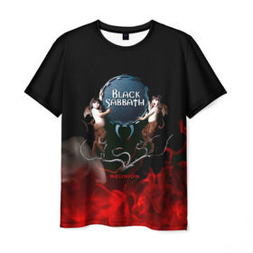Мужская футболка 3D с принтом Black Sabbath reunion в Белгороде, 100% полиэфир | прямой крой, круглый вырез горловины, длина до линии бедер | black sabbath | ozzy osbourne | ангелы | билл уорд | гизер батлер | костер | огонь | осборн оззи | пламя | тони айомми | черти