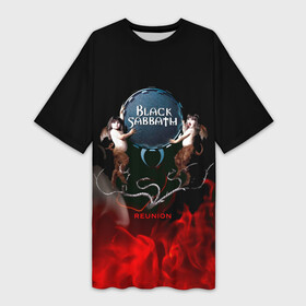 Платье-футболка 3D с принтом Black Sabbath reunion в Белгороде,  |  | black sabbath | ozzy osbourne | ангелы | билл уорд | гизер батлер | костер | огонь | осборн оззи | пламя | тони айомми | черти