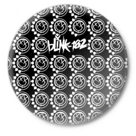 Значок с принтом Blink-182 в Белгороде,  металл | круглая форма, металлическая застежка в виде булавки | blink | альтернативный рок | блинк | группа | марк хоппус | музыка | мэтт скиба | надпись | панк | панк рок | песни | поп панк | рок | скейт панк | смайл | смайлик | трэвис баркер