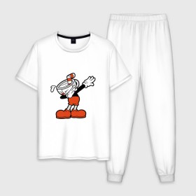 Мужская пижама хлопок с принтом Cuphead Dab в Белгороде, 100% хлопок | брюки и футболка прямого кроя, без карманов, на брюках мягкая резинка на поясе и по низу штанин
 | 