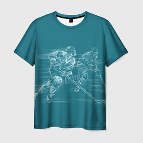 Мужская футболка 3D с принтом Хоккей в Белгороде, 100% полиэфир | прямой крой, круглый вырез горловины, длина до линии бедер | клюшка | кхл | нхл | хокей | хоккесит