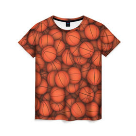 Женская футболка 3D с принтом Баскетбольные мячи в Белгороде, 100% полиэфир ( синтетическое хлопкоподобное полотно) | прямой крой, круглый вырез горловины, длина до линии бедер | basketball | баскетбол | мяч | мячик | оранжевый | паттерн | спорт | текстура