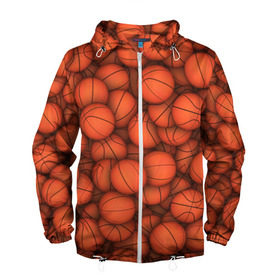 Мужская ветровка 3D с принтом Баскетбольные мячи в Белгороде, 100% полиэстер | подол и капюшон оформлены резинкой с фиксаторами, два кармана без застежек по бокам, один потайной карман на груди | basketball | баскетбол | мяч | мячик | оранжевый | паттерн | спорт | текстура