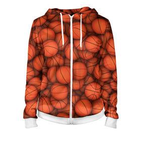 Женская толстовка 3D на молнии с принтом Баскетбольные мячи в Белгороде, 100% полиэстер | длина до линии бедра, манжеты и пояс оформлены мягкой тканевой резинкой, двухслойный капюшон со шнурком для регулировки, спереди молния, по бокам два кармана | basketball | баскетбол | мяч | мячик | оранжевый | паттерн | спорт | текстура