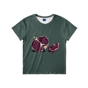 Детская футболка 3D с принтом Гранат в Белгороде, 100% гипоаллергенный полиэфир | прямой крой, круглый вырез горловины, длина до линии бедер, чуть спущенное плечо, ткань немного тянется | vegan | гранат | еда | фрукты