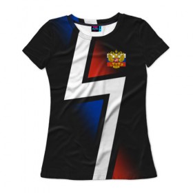 Женская футболка 3D с принтом RUSSIA - Tricolor Collection в Белгороде, 100% полиэфир ( синтетическое хлопкоподобное полотно) | прямой крой, круглый вырез горловины, длина до линии бедер | russia  | герб | россия | флаг