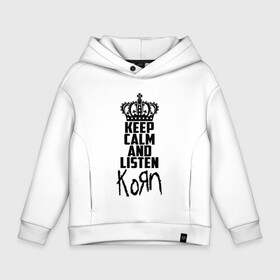 Детское худи Oversize хлопок с принтом Keep calm and listen Korn в Белгороде, френч-терри — 70% хлопок, 30% полиэстер. Мягкий теплый начес внутри —100% хлопок | боковые карманы, эластичные манжеты и нижняя кромка, капюшон на магнитной кнопке | korn | koяn | арвизу | дэвис | корн | коян | лузье | манки | уэлч | филди | филипп | хэд | шаффер