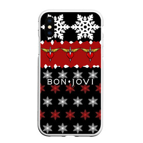 Чехол для iPhone XS Max матовый с принтом Праздничный Bon Jovi в Белгороде, Силикон | Область печати: задняя сторона чехла, без боковых панелей | bon | jovi | бон | группа | джови | новогодний | новый год | праздник | рождество | рок | снежинки