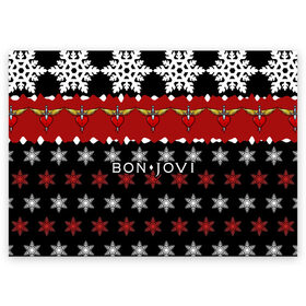 Поздравительная открытка с принтом Праздничный Bon Jovi в Белгороде, 100% бумага | плотность бумаги 280 г/м2, матовая, на обратной стороне линовка и место для марки
 | bon | jovi | бон | группа | джови | новогодний | новый год | праздник | рождество | рок | снежинки