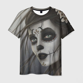 Мужская футболка 3D с принтом Skull в Белгороде, 100% полиэфир | прямой крой, круглый вырез горловины, длина до линии бедер | halloween | skull | sugar skull | мексика | хэллоуин | череп