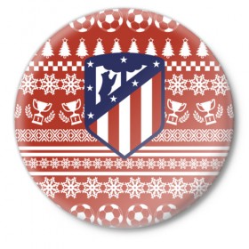 Значок с принтом Атлетико Мадрид Новогодний в Белгороде,  металл | круглая форма, металлическая застежка в виде булавки | Тематика изображения на принте: 