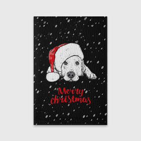 Обложка для паспорта матовая кожа с принтом Собака Санта в Белгороде, натуральная матовая кожа | размер 19,3 х 13,7 см; прозрачные пластиковые крепления | Тематика изображения на принте: дед мороз | зима | новогодний | рождество | снег | шапка