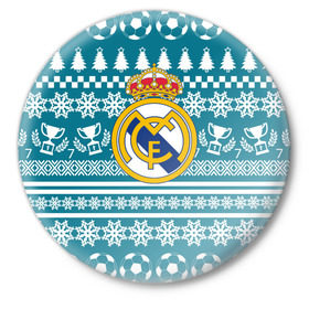 Значок с принтом Ronaldo 7 Новогодний в Белгороде,  металл | круглая форма, металлическая застежка в виде булавки | fc | real madrid | реал мадрид | спорт | спортивные | фк | футбол | футбольный клуб