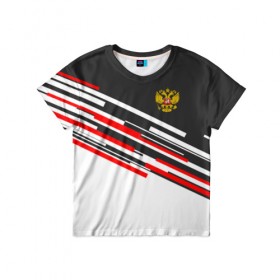 Детская футболка 3D с принтом RUSSIA - Black and White в Белгороде, 100% гипоаллергенный полиэфир | прямой крой, круглый вырез горловины, длина до линии бедер, чуть спущенное плечо, ткань немного тянется | russia | герб | россия