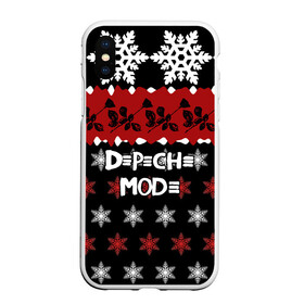 Чехол для iPhone XS Max матовый с принтом Праздничный Depeche Mode в Белгороде, Силикон | Область печати: задняя сторона чехла, без боковых панелей | depeche mode | вестник моды | депеш мод | дэйв гаан | мартин гор | новогодний | новый год | рождество | роза | снежинки | энди флетчер