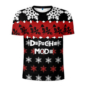 Мужская футболка 3D спортивная с принтом Праздничный Depeche Mode в Белгороде, 100% полиэстер с улучшенными характеристиками | приталенный силуэт, круглая горловина, широкие плечи, сужается к линии бедра | depeche mode | вестник моды | депеш мод | дэйв гаан | мартин гор | новогодний | новый год | рождество | роза | снежинки | энди флетчер