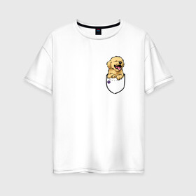 Женская футболка хлопок Oversize с принтом Собачка в кармане в Белгороде, 100% хлопок | свободный крой, круглый ворот, спущенный рукав, длина до линии бедер
 | год собаки | новый год | собака