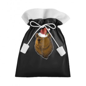 Подарочный 3D мешок с принтом Новогодний медведь в Белгороде, 100% полиэстер | Размер: 29*39 см | Тематика изображения на принте: мишка | рождество | шапка