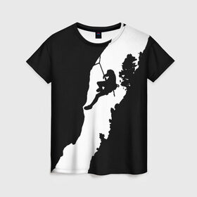 Женская футболка 3D с принтом Climbing в Белгороде, 100% полиэфир ( синтетическое хлопкоподобное полотно) | прямой крой, круглый вырез горловины, длина до линии бедер | climbing | климбинг | отвес | скала | скалодром | скалолаз | скалолазание | сколы | ущелье