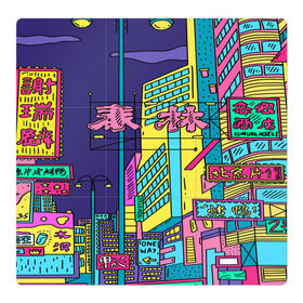 Магнитный плакат 3Х3 с принтом Токио в Белгороде, Полимерный материал с магнитным слоем | 9 деталей размером 9*9 см | азия | буквы | вывески | иероглифы | кислота | мегаполис | неон | неонуар | флуо | япония | яркий
