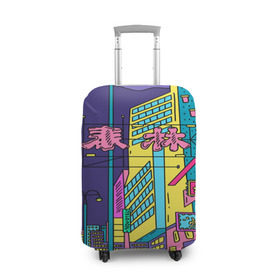 Чехол для чемодана 3D с принтом Токио в Белгороде, 86% полиэфир, 14% спандекс | двустороннее нанесение принта, прорези для ручек и колес | азия | буквы | вывески | иероглифы | кислота | мегаполис | неон | неонуар | флуо | япония | яркий