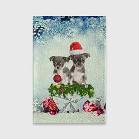 Обложка для паспорта матовая кожа с принтом Милые собачки в Белгороде, натуральная матовая кожа | размер 19,3 х 13,7 см; прозрачные пластиковые крепления | Тематика изображения на принте: christmas | new year | год собаки | елка | елочки | новогодний | новый год | рождество | снег | снежинки | собака