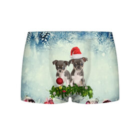Мужские трусы 3D с принтом Милые собачки в Белгороде, 50% хлопок, 50% полиэстер | классическая посадка, на поясе мягкая тканевая резинка | Тематика изображения на принте: christmas | new year | год собаки | елка | елочки | новогодний | новый год | рождество | снег | снежинки | собака