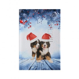 Обложка для паспорта матовая кожа с принтом Новогодние собачки в Белгороде, натуральная матовая кожа | размер 19,3 х 13,7 см; прозрачные пластиковые крепления | Тематика изображения на принте: christmas | new year | santa | год собаки | елка | елочки | новогодний | новый год | рождество | снег | снежинки | собака