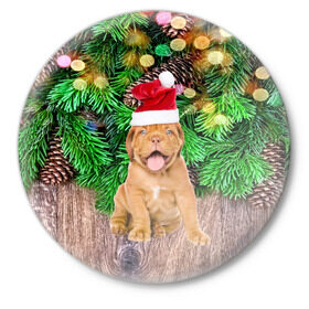 Значок с принтом DOG в Белгороде,  металл | круглая форма, металлическая застежка в виде булавки | Тематика изображения на принте: christmas | new year | santa | год собаки | дед мороз | елка | елочки | новогодний | новый год | рождество | сантаклаус | снег | снежинки | собака