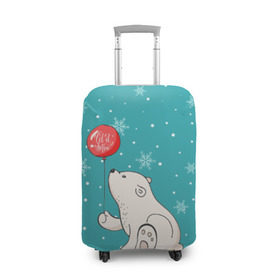 Чехол для чемодана 3D с принтом Мишка и шарик в Белгороде, 86% полиэфир, 14% спандекс | двустороннее нанесение принта, прорези для ручек и колес | Тематика изображения на принте: зима | медведь | новый год | подарок | рождество