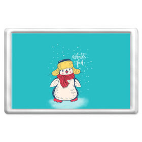 Магнит 45*70 с принтом Пингвин в шарфе в Белгороде, Пластик | Размер: 78*52 мм; Размер печати: 70*45 | Тематика изображения на принте: зима | новый год | пингвин | подарок | рождество