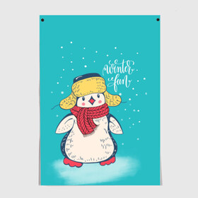 Постер с принтом Пингвин в шарфе в Белгороде, 100% бумага
 | бумага, плотность 150 мг. Матовая, но за счет высокого коэффициента гладкости имеет небольшой блеск и дает на свету блики, но в отличии от глянцевой бумаги не покрыта лаком | зима | новый год | пингвин | подарок | рождество