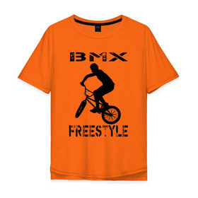 Мужская футболка хлопок Oversize с принтом BMX FreeStyle в Белгороде, 100% хлопок | свободный крой, круглый ворот, “спинка” длиннее передней части | bmx | freestyle | велик | велосипед | трюки | экстрим