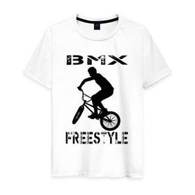 Мужская футболка хлопок с принтом BMX FreeStyle в Белгороде, 100% хлопок | прямой крой, круглый вырез горловины, длина до линии бедер, слегка спущенное плечо. | bmx | freestyle | велик | велосипед | трюки | экстрим